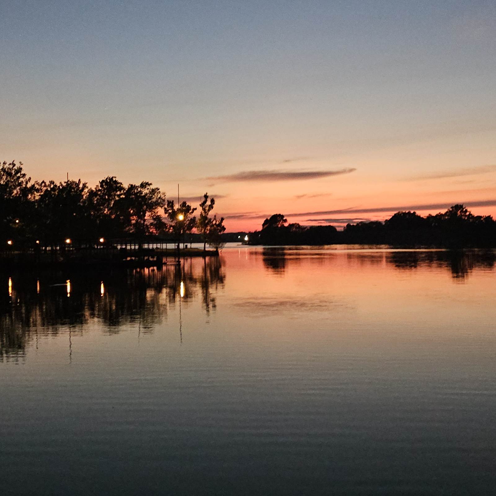 Aerial sunrise over Spring Cove on Lake Hudson